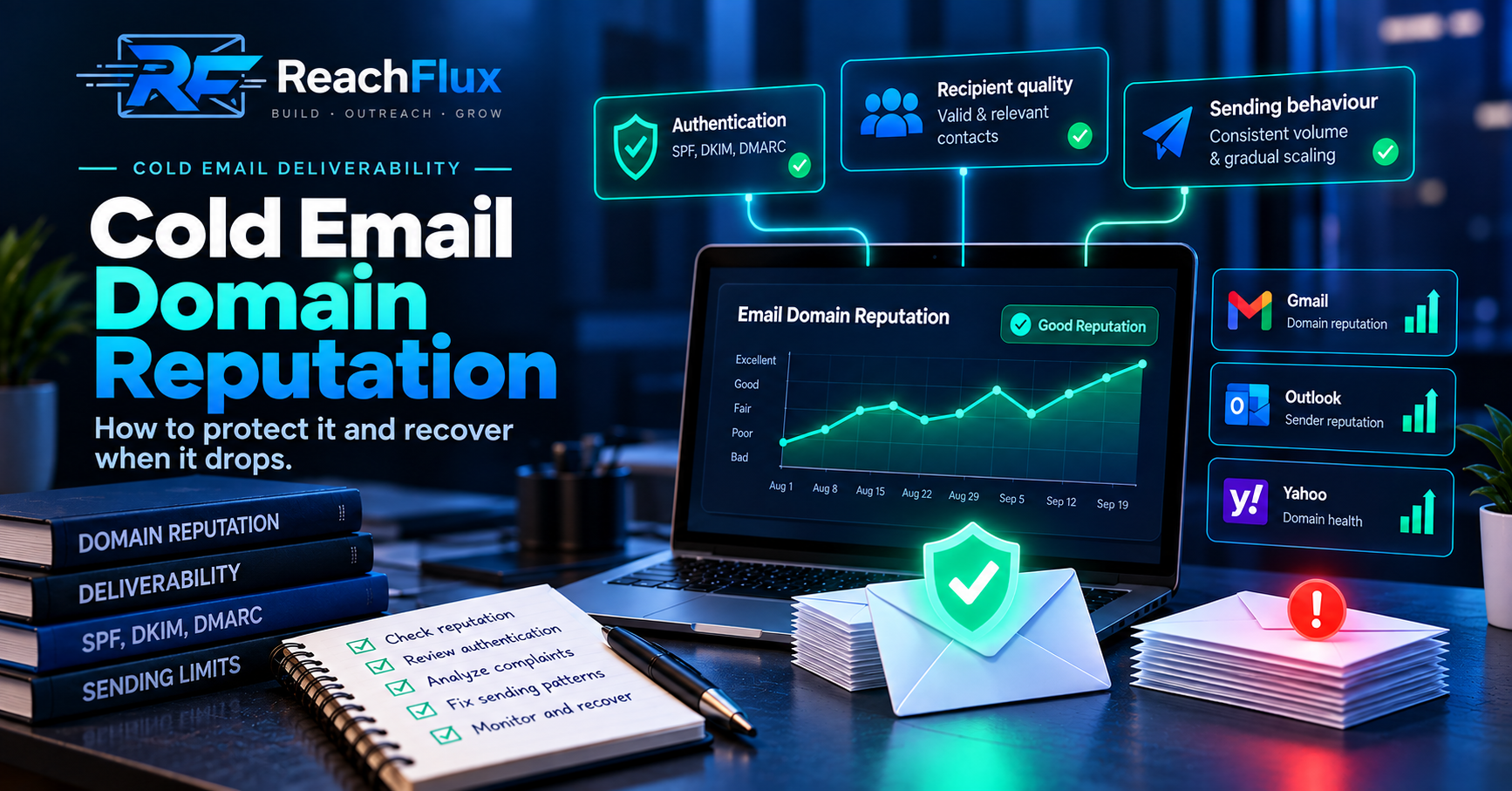 Cold email domain reputation monitoring and recovery