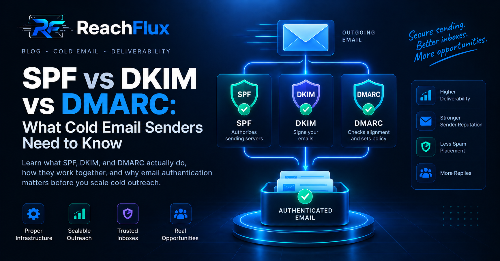 SPF vs DKIM vs DMARC email authentication guide for cold email senders